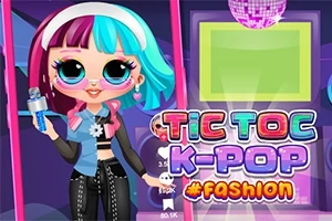 귀여운 만화 스타일의 소녀가 마이크를 들고 있으며, 알록달록한 글씨로 Tic Toc K-Pop이 쓰여 있다