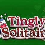 녹색 배경 위에 Tingly Solitaire라는 글자가 있고, 카드와 왕 이미지가 배치된 그림