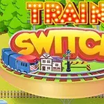 기차 모양의 아이콘과 나무 배경 위에 TRAIN SWITCH라는 글자가 있는 원형 트랙 이미지