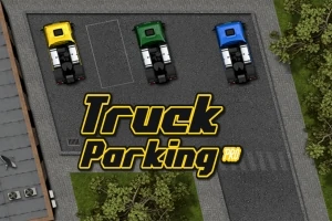 세 대의 트럭이 주차된 공간과 Truck Parking Pro 로고가 있는 상공 뷰 이미지