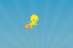 파란 배경 위에 노란색 작은 새가 날고 있는 모습