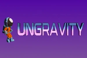 보라색 배경 위에 헬멧을 쓴 우주 비행사와 UNGAVITY라는 텍스트가 있는 이미지