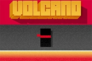 빨간색 배경 위에 VOLCANO라는 글자가 노란색으로 크게 쓰여 있고, 그 아래 검정 네모와 빨간 선이 있는 이미지