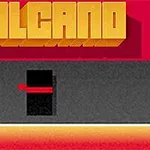 빨간색 배경 위에 VOLCANO라는 글자가 노란색으로 크게 쓰여 있고, 그 아래 검정 네모와 빨간 선이 있는 이미지