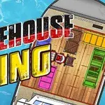 배 위에 화물들이 실린 창고와 바다 배경, WAREHOUSE KING이라는 텍스트가 포함되어 있습니다