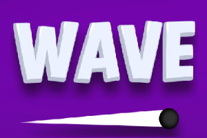 보라색 배경에 WAVE라는 흰색 입체 글자와 검은색 공이 있는 이미지