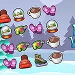 눈 내린 겨울 배경에 스노우 글로브, 핫초코, 스키 고글, 장갑, 스케이트, 모자 아이콘과 Winter Vacation 텍스트가 포함된 이미지
