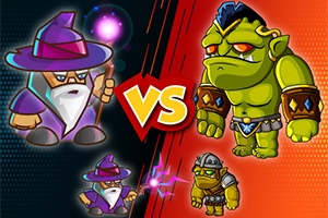 마법사와 오크 전사가 VS 로 맞서는 일러스트 이미지