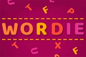 다양한 색상의 글자들이 배치된 핑크색 배경과 중앙에 노란색과 주황색으로 된 WORDIE라는 텍스트