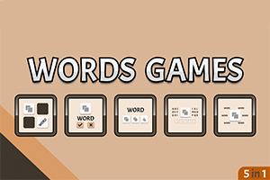다섯 개의 아이콘이 나열되어 있고, 상단에 WORDS GAMES라는 글자가 있는 이미지