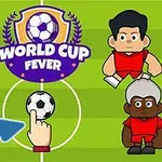 축구 필드 위에 네 명의 만화 캐릭터가 있으며 중앙에 축구공과 손가락 이미지가 있다