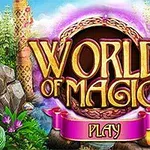 World of Magic라는 큰 글자가 중심에 있고, 주변에는 환상적인 숲의 요소들로 둘러싸인 이미지