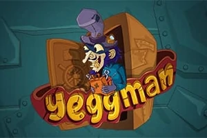만화 스타일의 남자가 금고 앞에 서 있는 모습과 Yeggman이라는 글씨가 있는 이미지