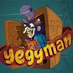만화 스타일의 남자가 금고 앞에 서 있는 모습과 Yeggman이라는 글씨가 있는 이미지